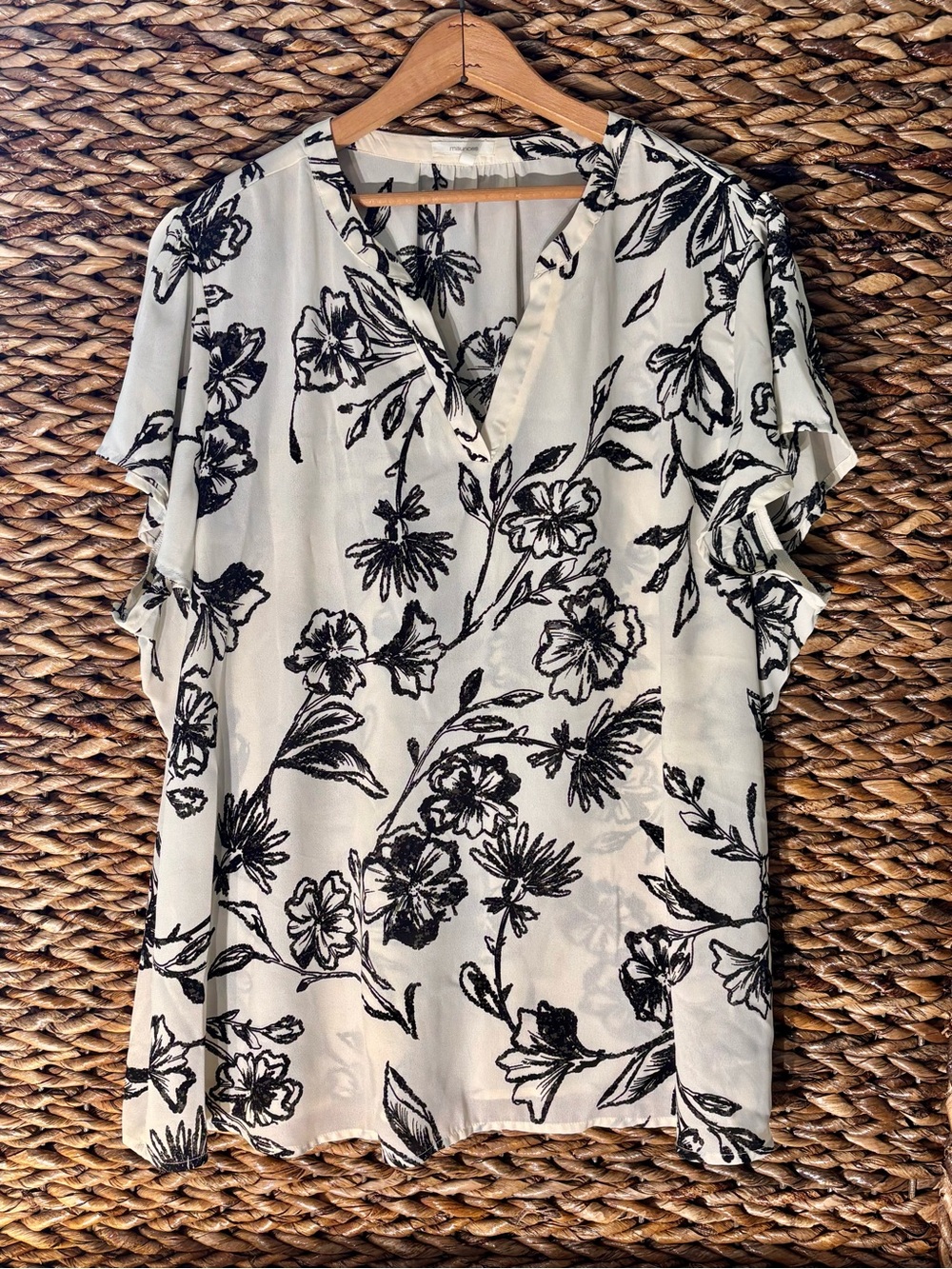 Maurices White Blouse with Black Floral Motif